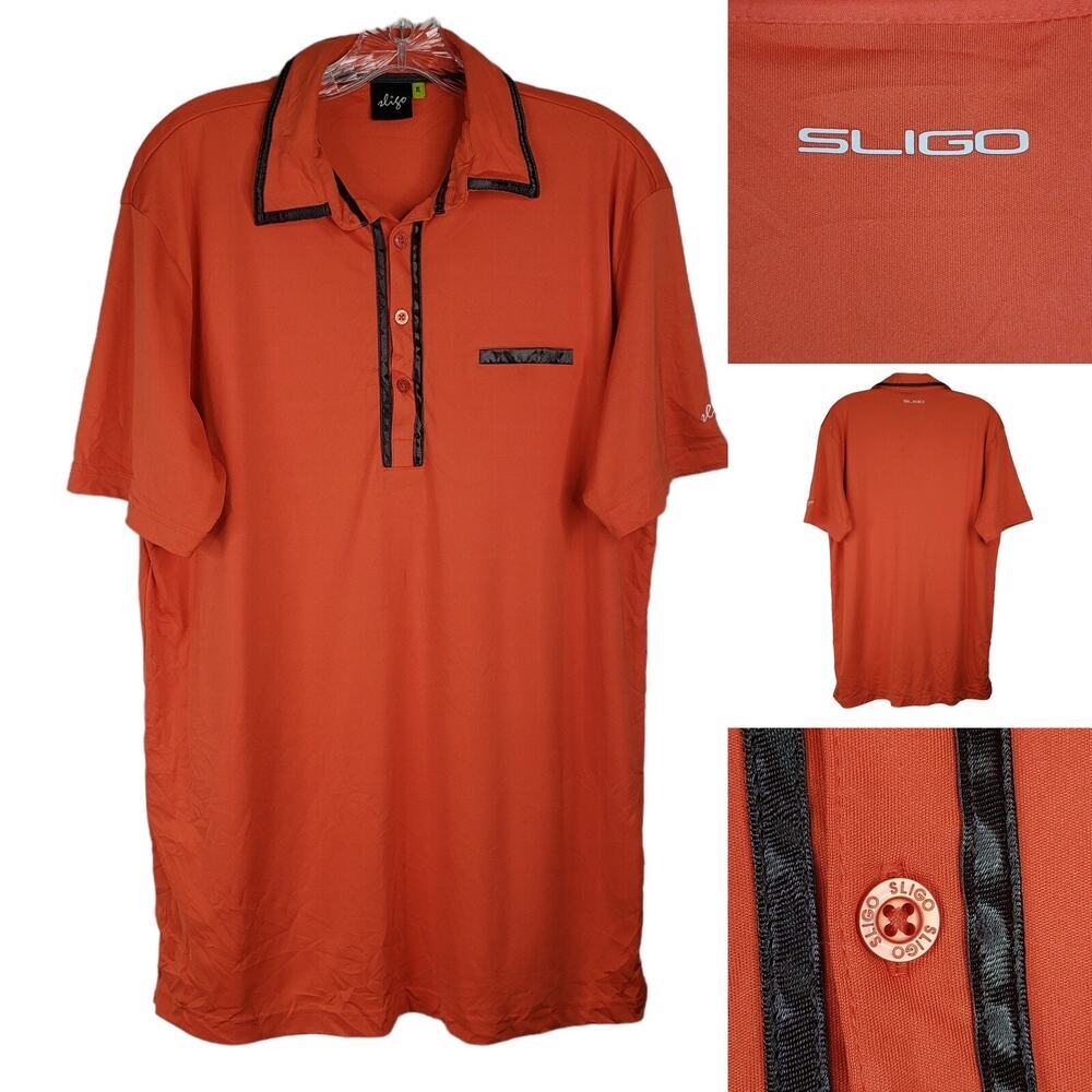 Sligo Golf Polo Shirt Men's M ? Orange Logo Collared Short Sleeve Contrast Trim